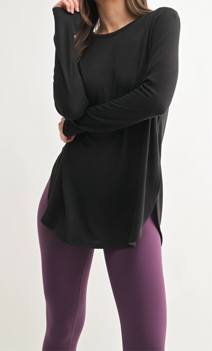Long sleeve flow top with split sides- 2 colors