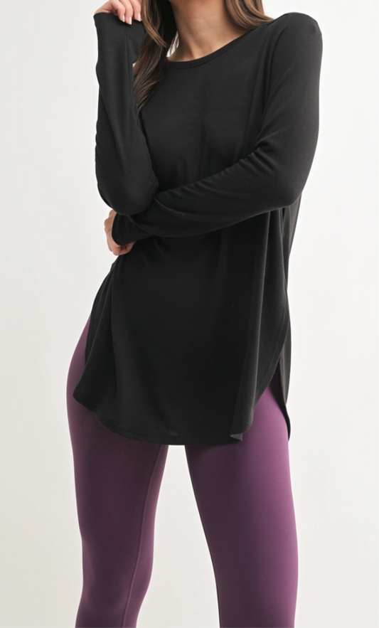 Long sleeve flow top with split sides- 2 colors