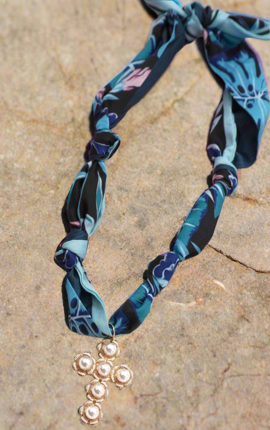 Scarf blue cross necklace