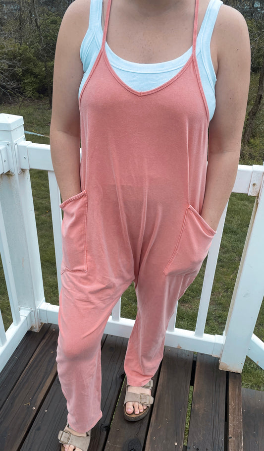 BEST SELLING ⭐️ MINERAL WASH MADDIE JUMPSUIT - CORAL