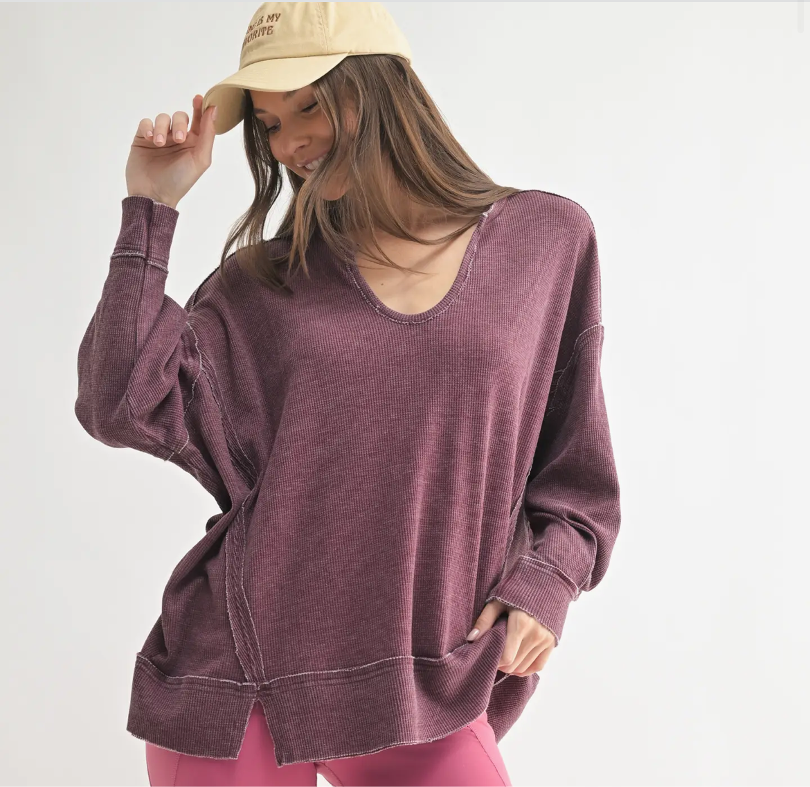 Plum waffle knit oversized top