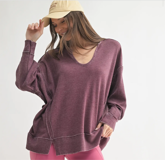 Plum waffle knit oversized top